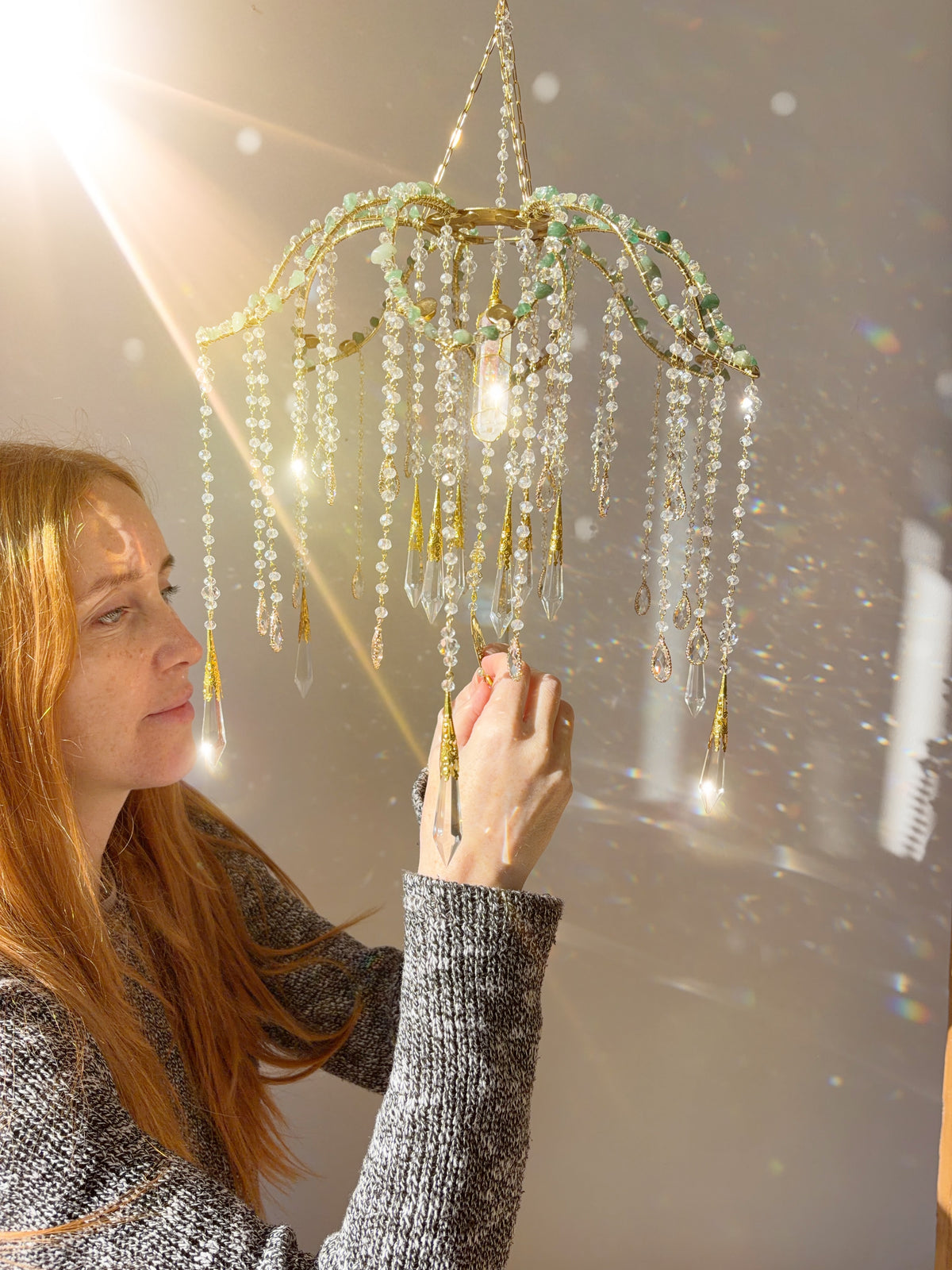 Willow – Upcycled Vintage Lotus Lamp Suncatcher with Aura Quartz