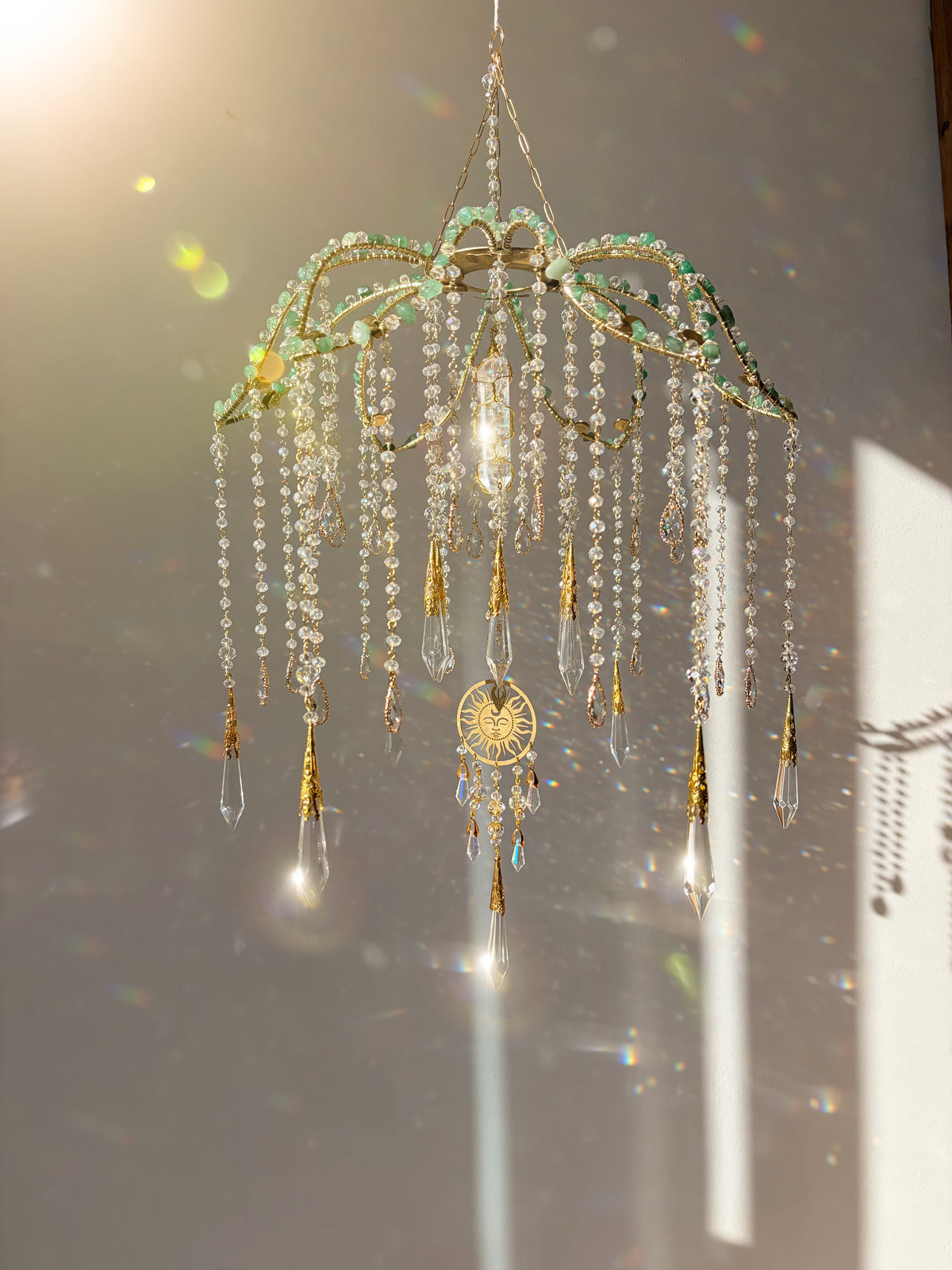 Willow – Upcycled Vintage Lotus Lamp Suncatcher with Aura Quartz