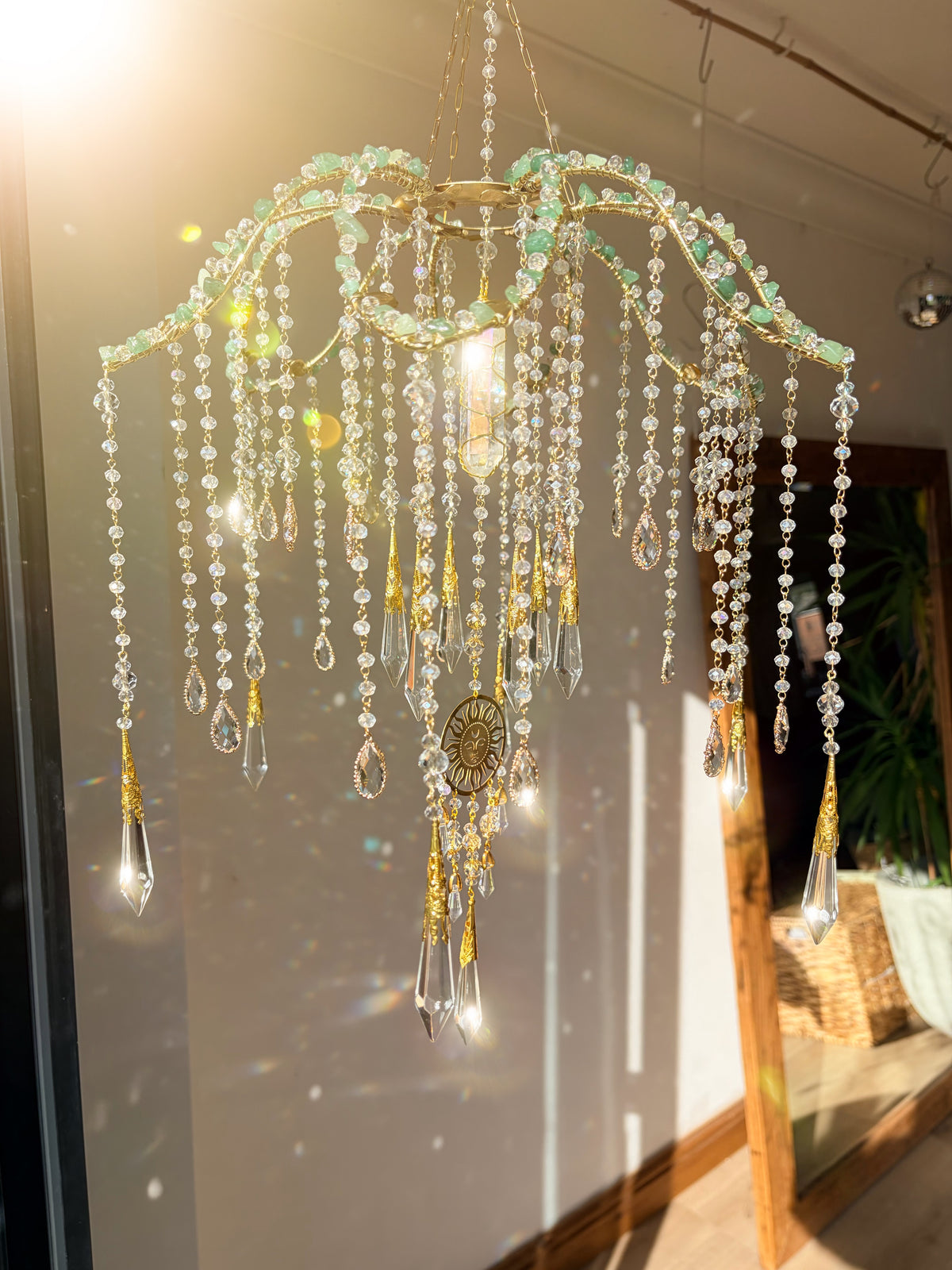 Willow – Upcycled Vintage Lotus Lamp Suncatcher with Aura Quartz