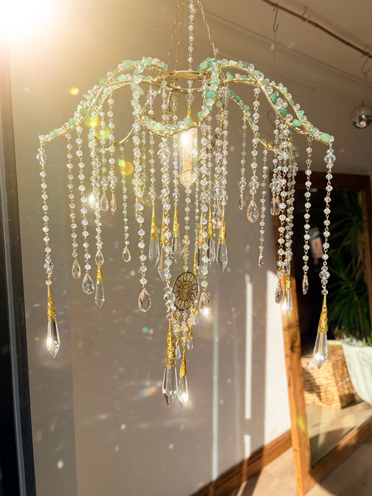 Willow – Upcycled Vintage Lotus Lamp Suncatcher with Aura Quartz