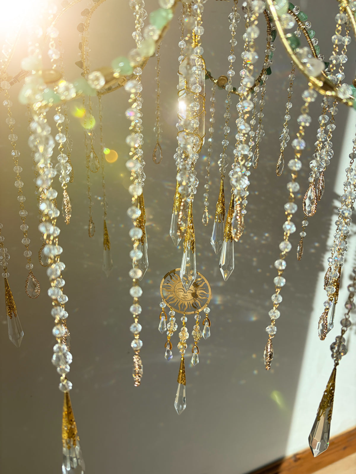 Willow – Upcycled Vintage Lotus Lamp Suncatcher with Aura Quartz