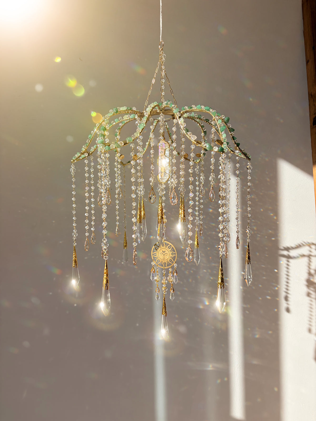 Willow – Upcycled Vintage Lotus Lamp Suncatcher with Aura Quartz