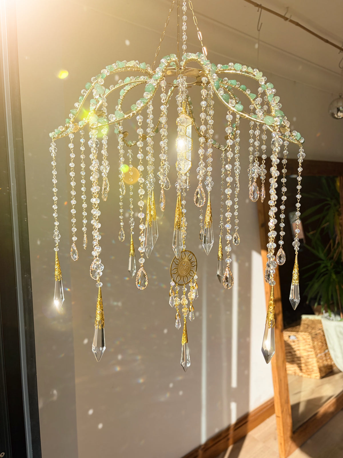 Willow – Upcycled Vintage Lotus Lamp Suncatcher with Aura Quartz