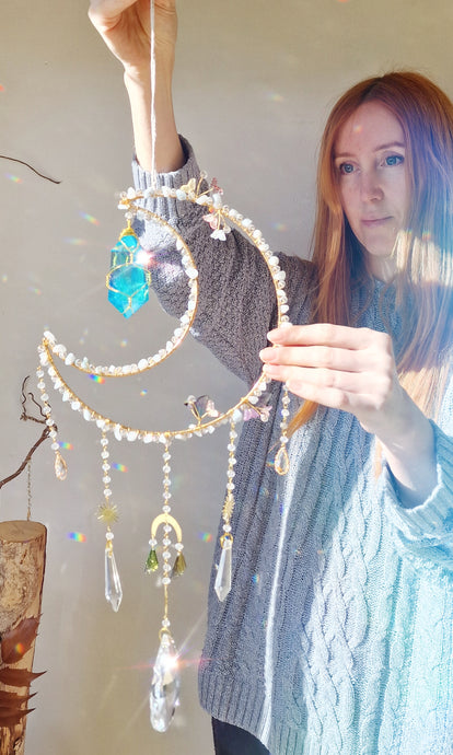 Moon Butterfly Fairy Suncatcher - Blue Morpho