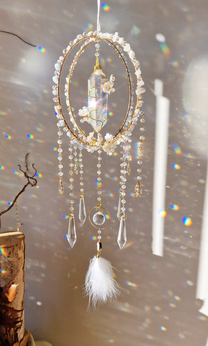Swan - Crystal Suncatcher with Aquamarine & Aura Quartz