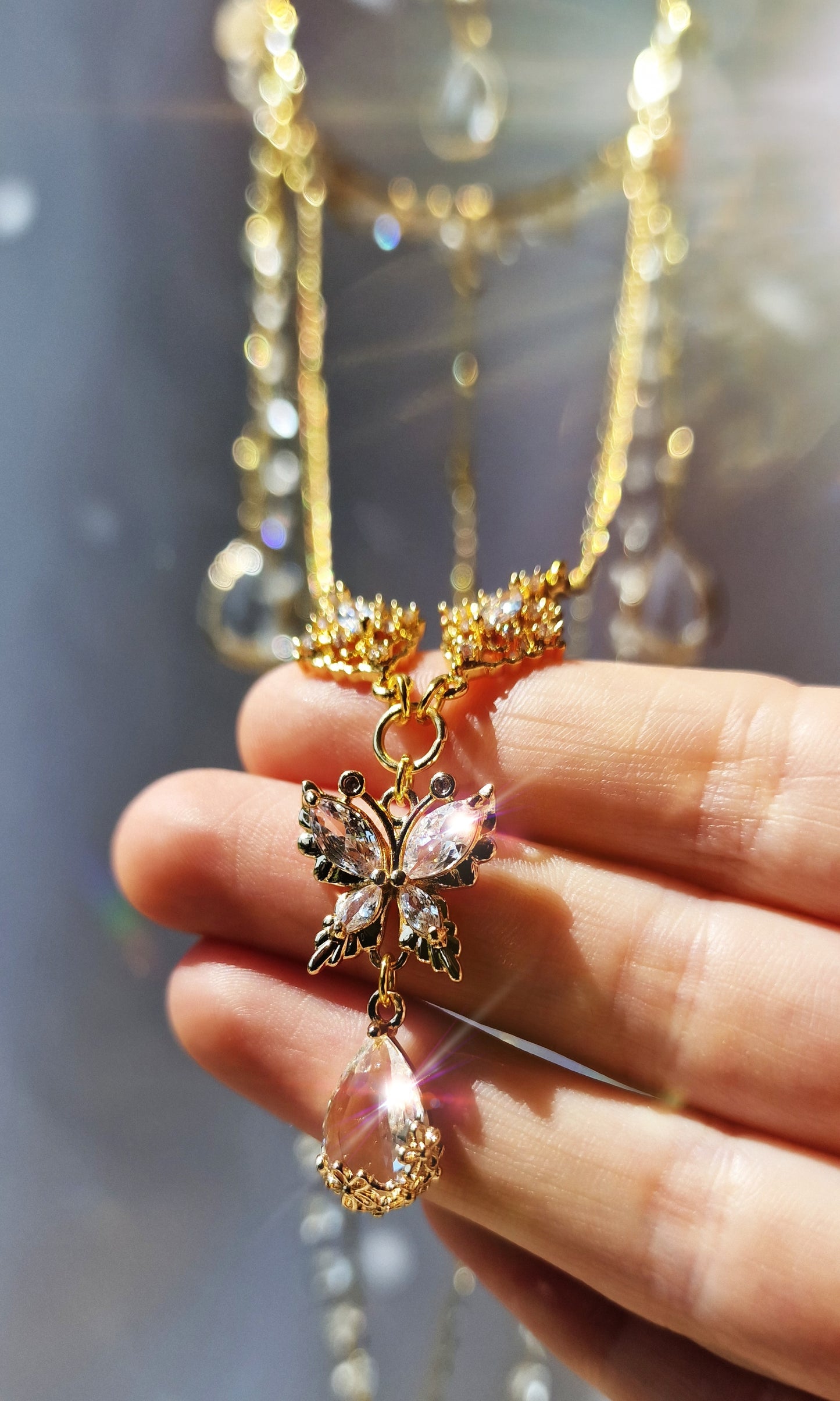 Butterfly And Flower Suncatcher Wearable Necklace Set