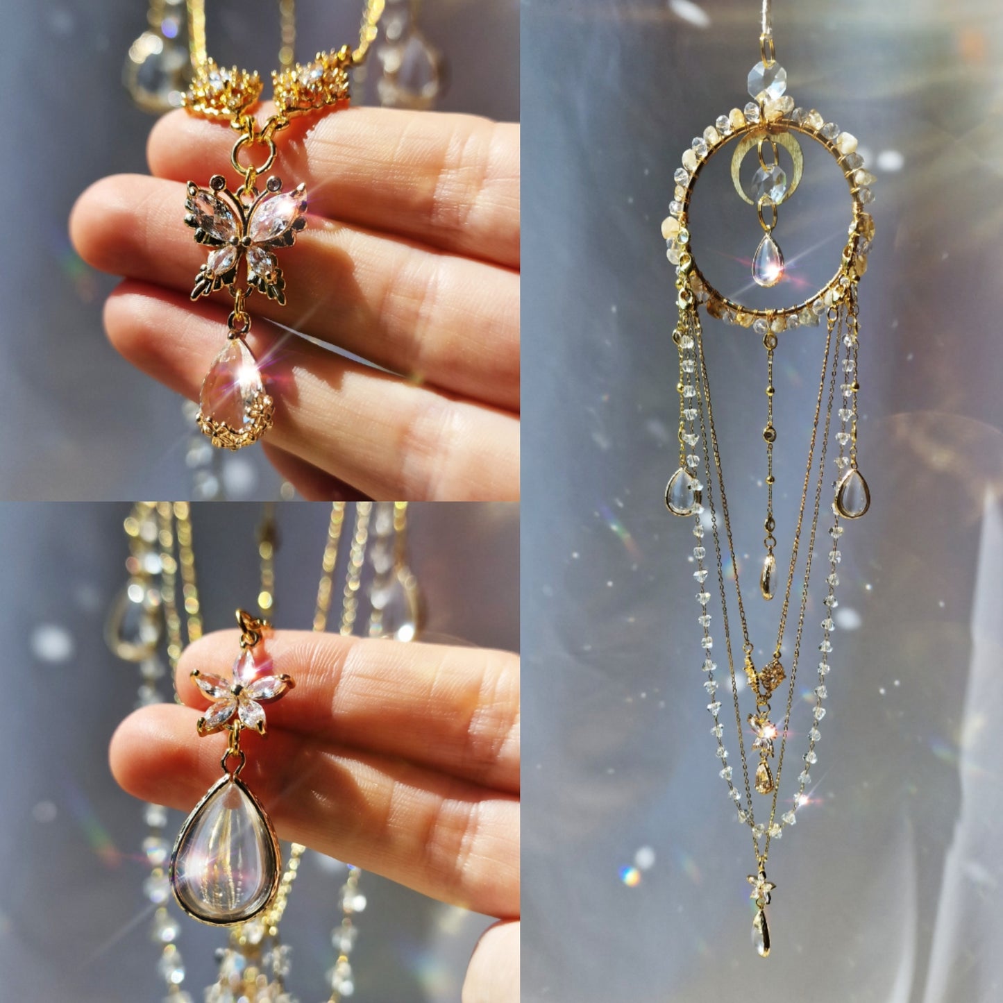 Butterfly And Flower Suncatcher Wearable Necklace Set