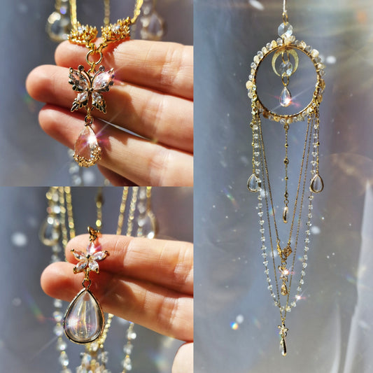 Butterfly And Flower Suncatcher Wearable Necklace Set