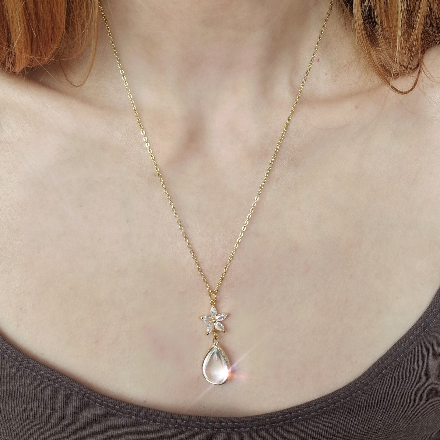 Wearable Flower Droplet Suncatcher – Necklace Only