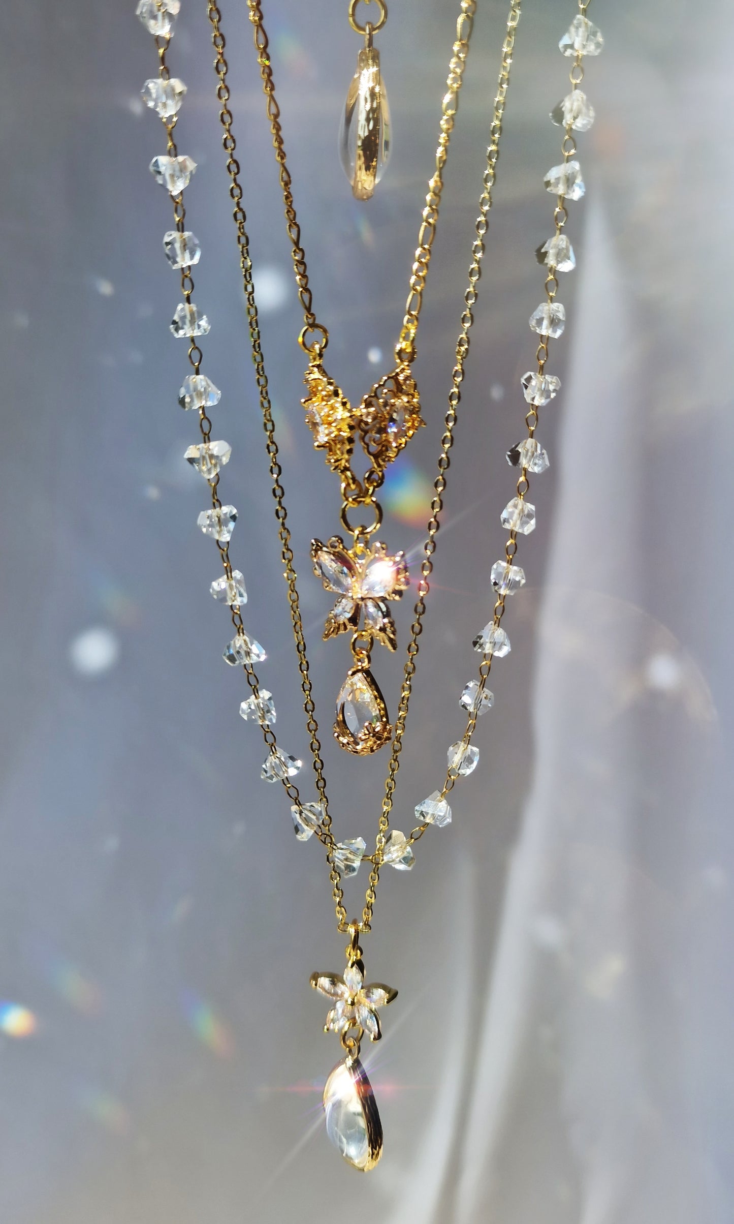 Butterfly And Flower Suncatcher Wearable Necklace Set