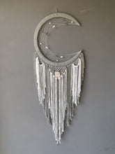 Load image into Gallery viewer, grey white beaded crystal dreamcatcher mooncatcher 
