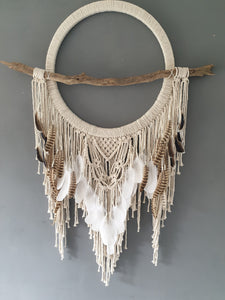 Large feathered driftwood dreamcatcher