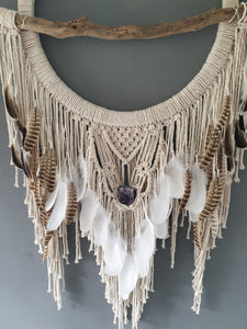 Large feathered driftwood dreamcatcher