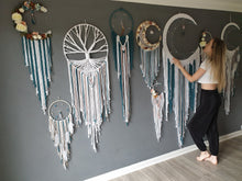 Load image into Gallery viewer, Huge white and teal moon dreamcatcher