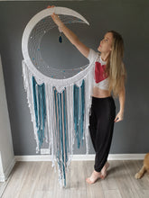Load image into Gallery viewer, natural blue crystal beaded dreamcatcher mooncatcher 