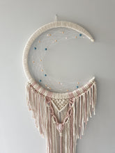 Load image into Gallery viewer, Pink and biege moon dreamcatcher with rose quartz