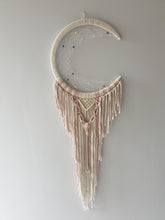 Load image into Gallery viewer, Pink and biege moon dreamcatcher with rose quartz