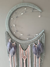 Load image into Gallery viewer, Grey moon catcher with heart rose quartz