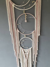 Load image into Gallery viewer, Triple moon catcher. Natural and pink string with rose quartz.