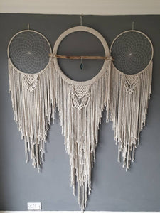 Huge boho dreamcatcher wall hanging with agate slice, driftwood.