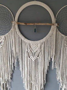 Huge boho dreamcatcher wall hanging with agate slice, driftwood.