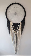 Load image into Gallery viewer, Black dreamcatcher with natural string macrame detail