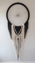 Load image into Gallery viewer, Black dreamcatcher with natural string macrame detail