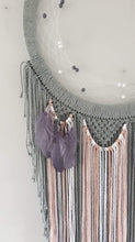 Load image into Gallery viewer, Modern mooncatcher in grey with feather and bead details