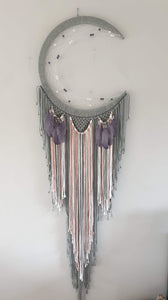 Modern mooncatcher in grey with feather and bead details
