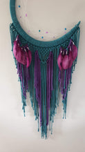 Load image into Gallery viewer, Peacock coloured moon catcher with pretty feathers