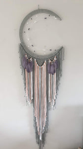 Modern mooncatcher in grey with feather and bead details